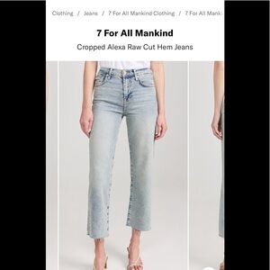 7 For All Mankind Light Blue Cropped Alexa Raw Hem Jeans